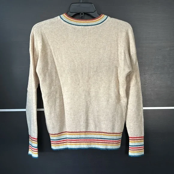 Madewell Rainbow Trim Tan Cashmere Waffle Sweatshirt Sweater - Picture 10 of 12